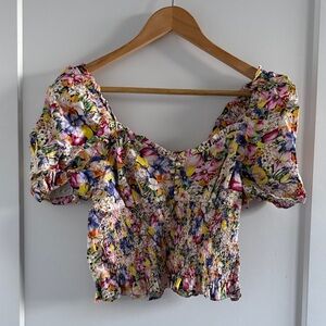Zara Multicolor Floral Smocked Blouse